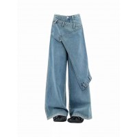 Celana Jeans Wanita Wide Leg Desain Layer Unik - Biru Muda Washed Celana Jeans Wanita Wide Leg Desain Layer Unik - Biru Muda Washed